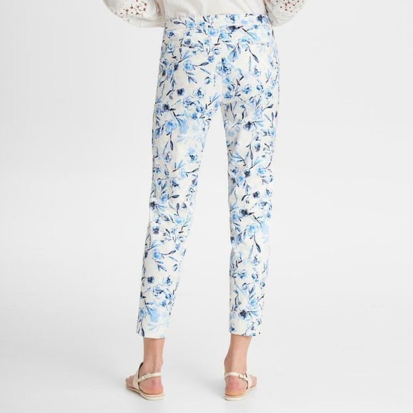 Karl Lagerfeld Paris Floral Skinny Pants Blue White Ankle Crop Trousers Sz 8 NWT - Picture 2 of 9